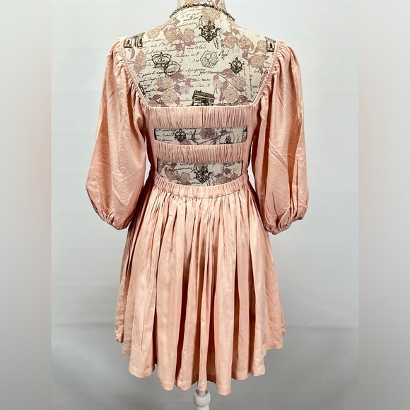 MABLE Soft pink LONDYN balloon sleeve‎ open back skater mini dress size S - Picture 7 of 16